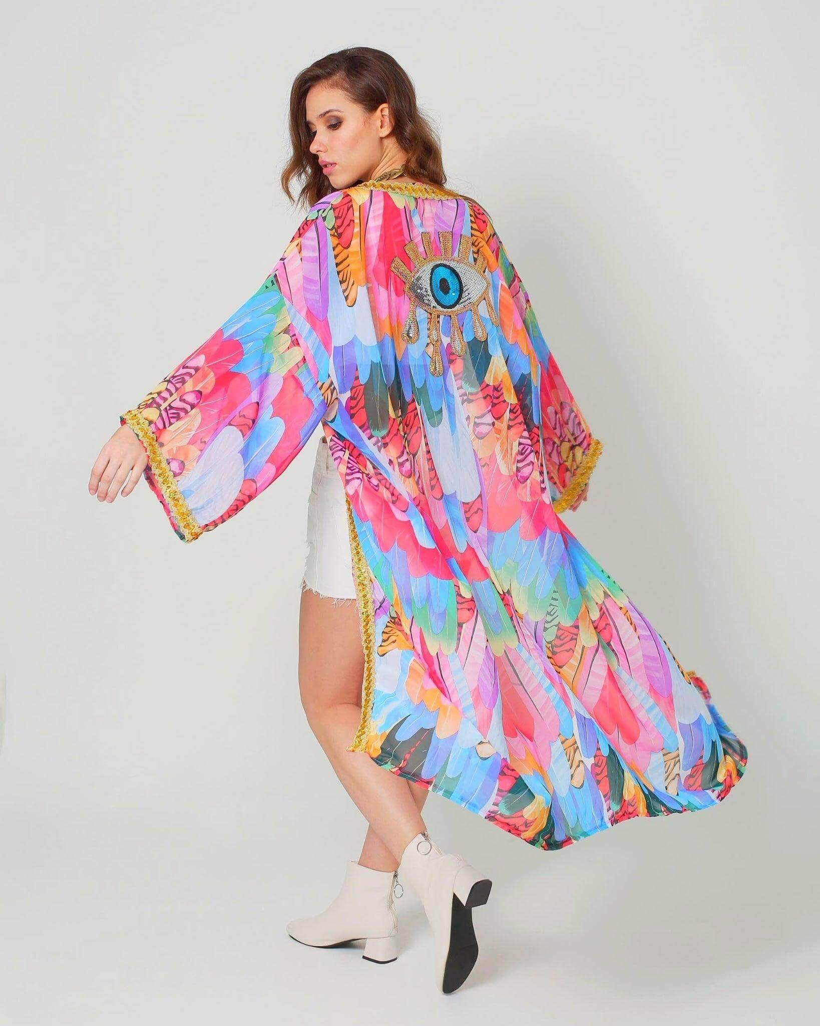Colourful Beach Kimono Cover - up - Rave and Festival Outfit