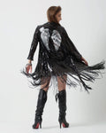 Black Sequin Kimono with Silver Wings
