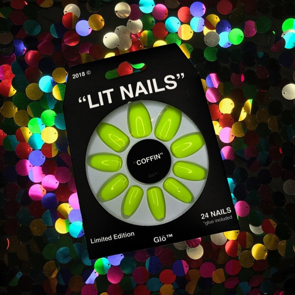 Glow-in-the-Dark Coffin Neon Yellow Nails – Press-On Acrylic Nails for Parties, Raves & Bold Style