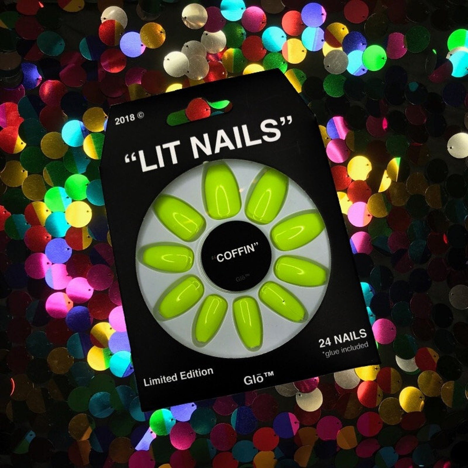 Glow-in-the-Dark Coffin Neon Yellow Nails – Press-On Acrylic Nails for Parties, Raves & Bold Style