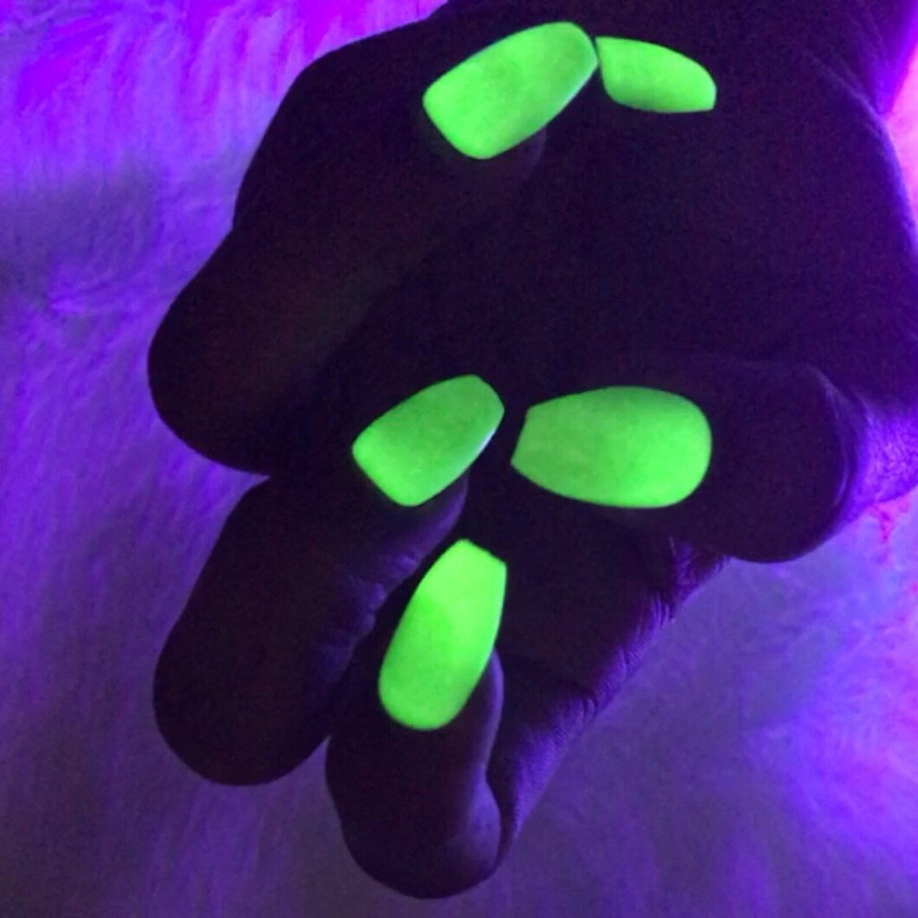 Glow-in-the-Dark Coffin Neon Yellow Nails – Press-On Acrylic Nails for Parties, Raves & Bold Style