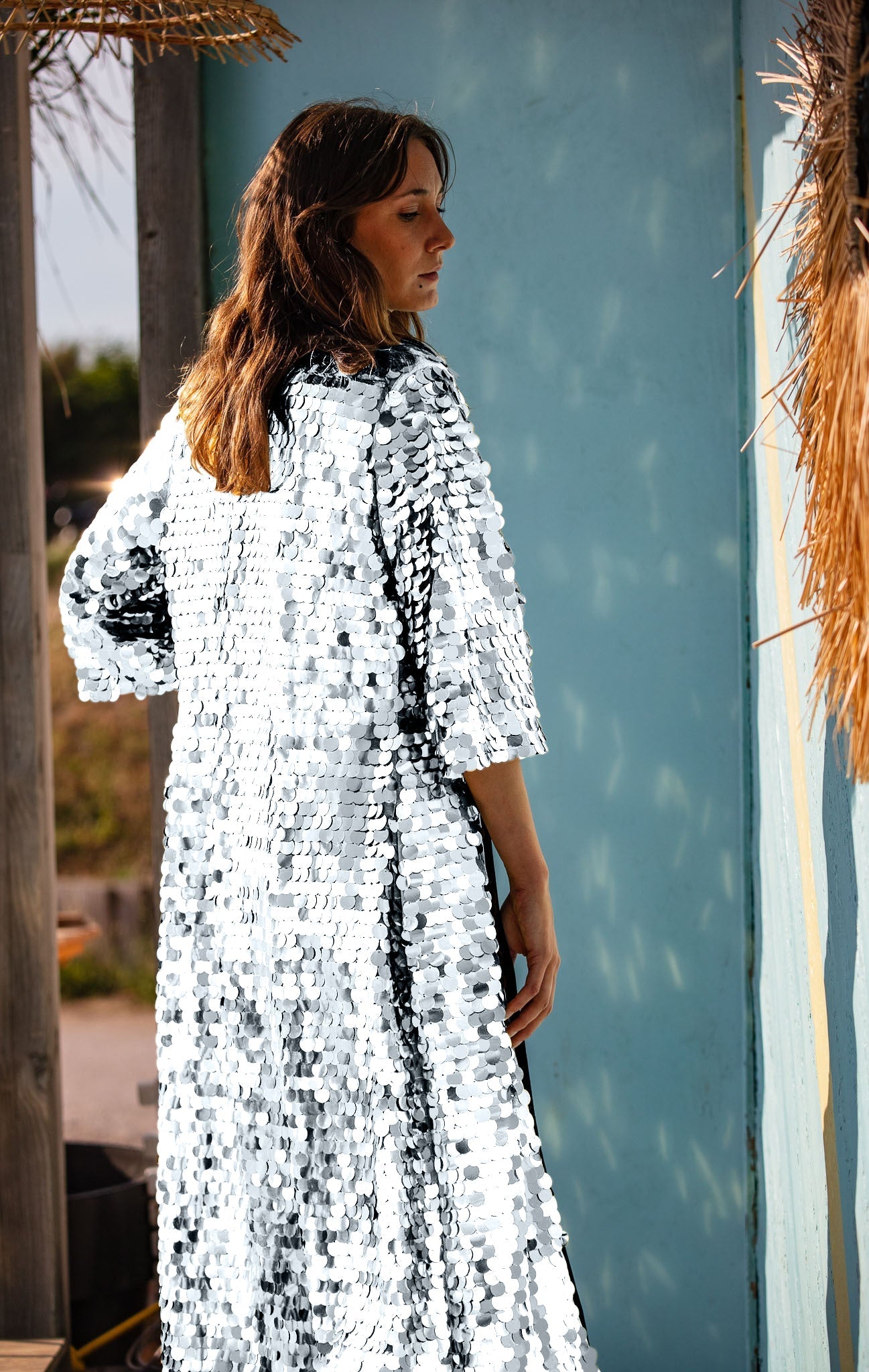 Silver Sequin Kimono Duster for rave and festival