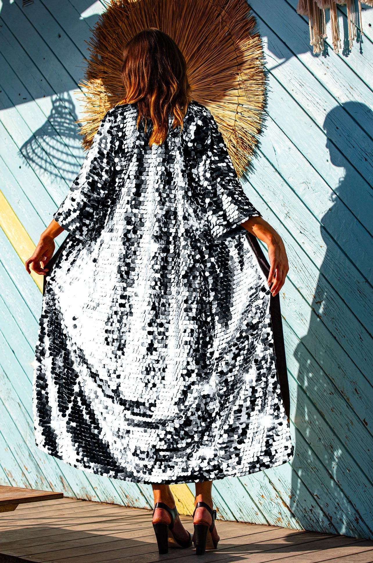Silver Sequin Kimono Duster for rave and festival
