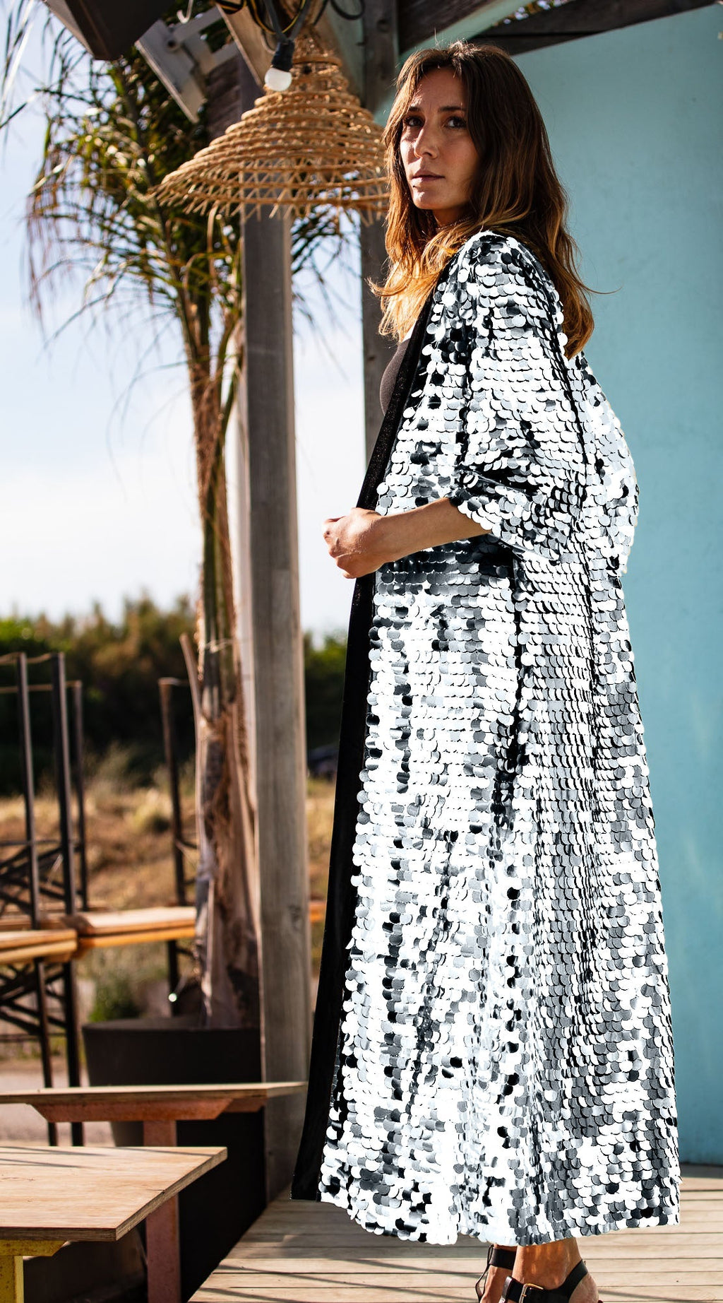 Silver Sequin Kimono Duster for rave and festival