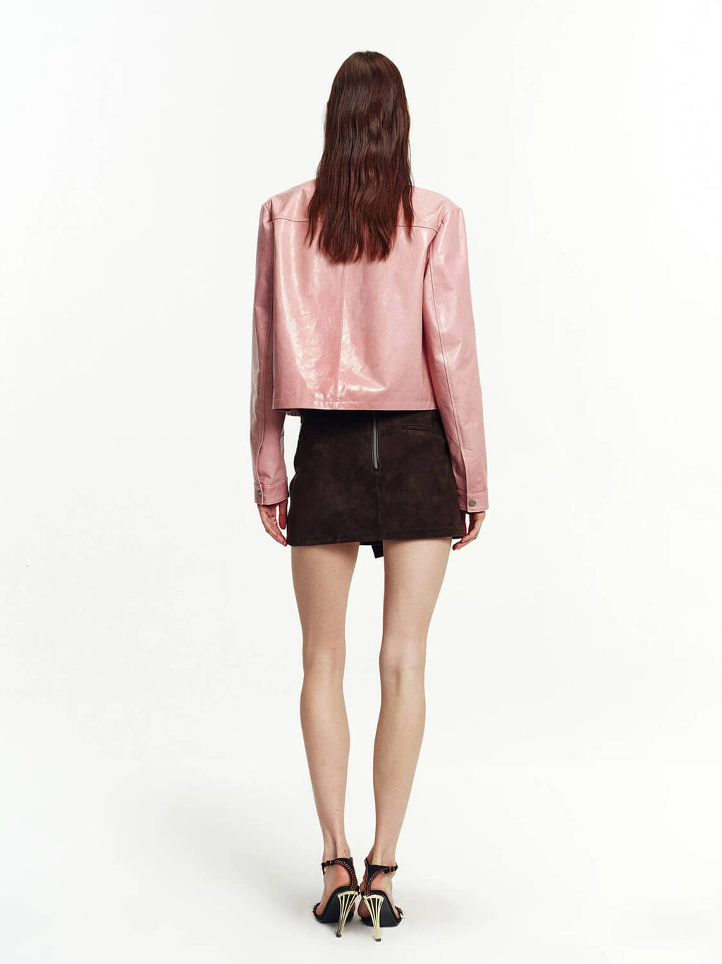 Firelady Fur Cropped Stand Collar Leather Moto Jacket For Women Biker Outerwear "Punk Party"