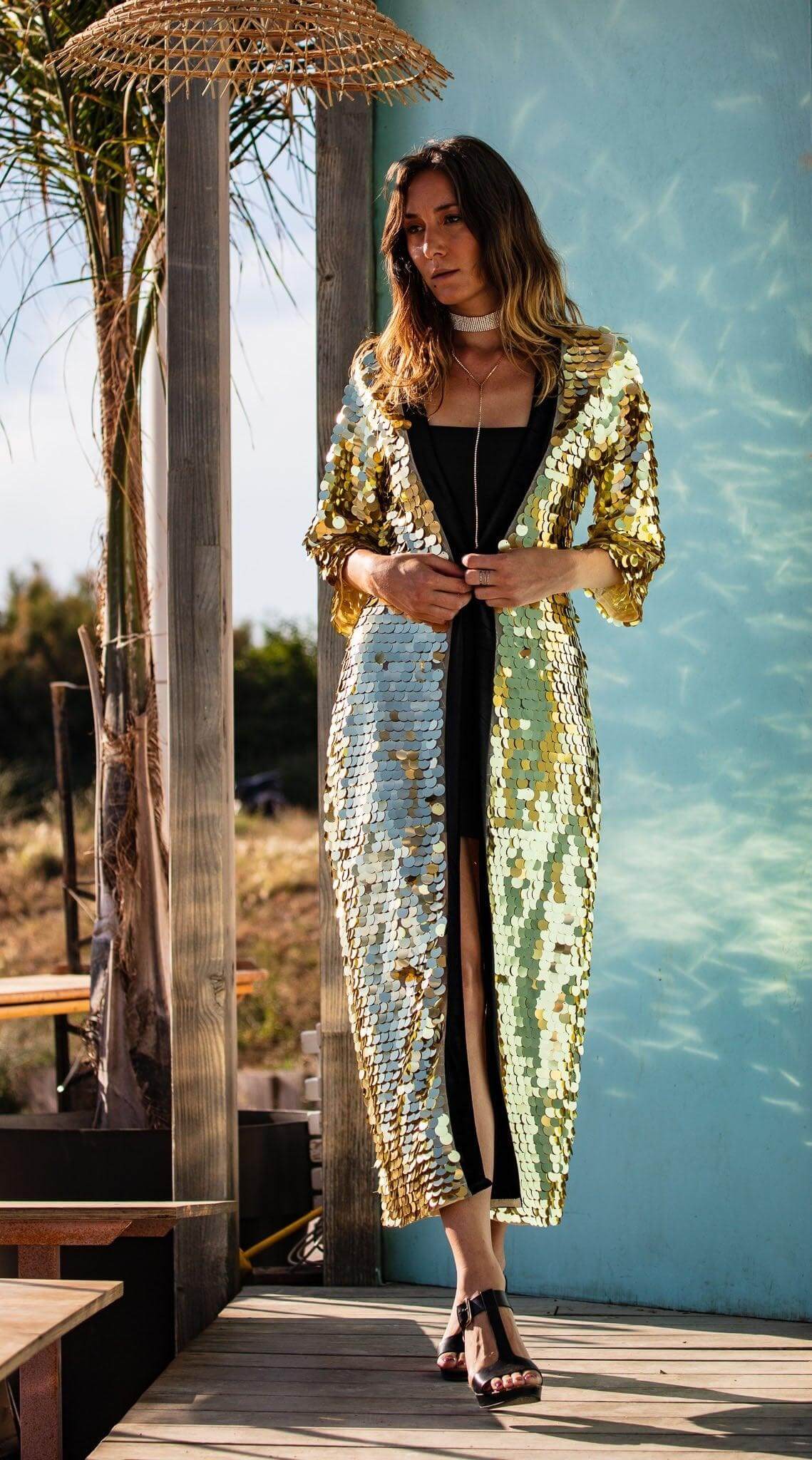 Gold Sequin Kimono for Rave and Festival Outfit