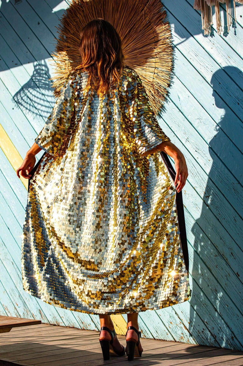 Gold Sequin Kimono for Rave and Festival Outfit