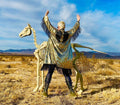 Gold Sequin Kimono with Black Wings and Fringes - Festival Clothing, Rave Outfits.