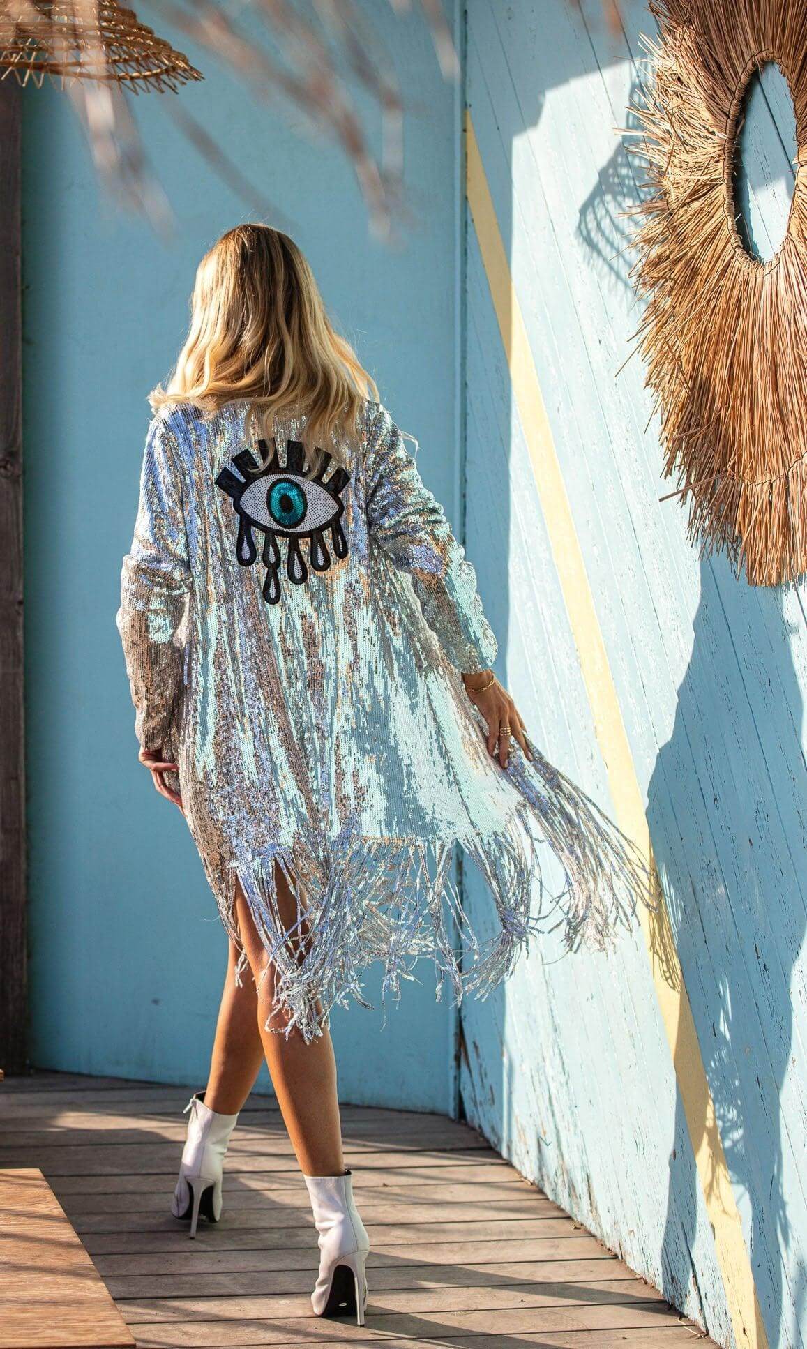 Burning Man Sequin Kimono with Greek Eye