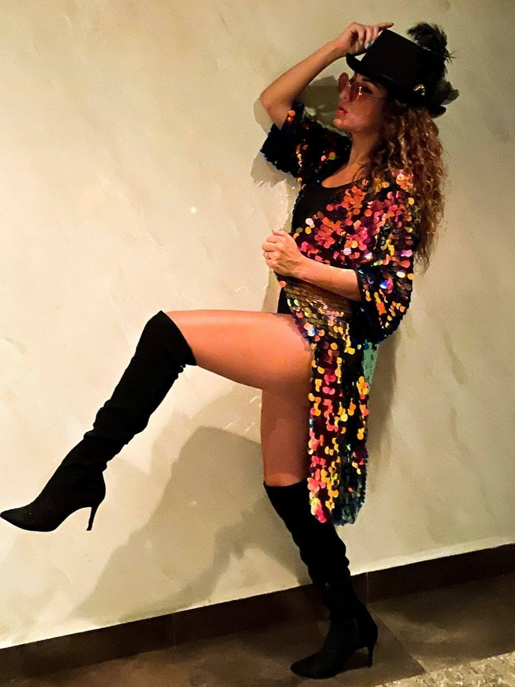 Iridescent Sequin Kimono for Rave, Festivals - Sparkly Jacket
