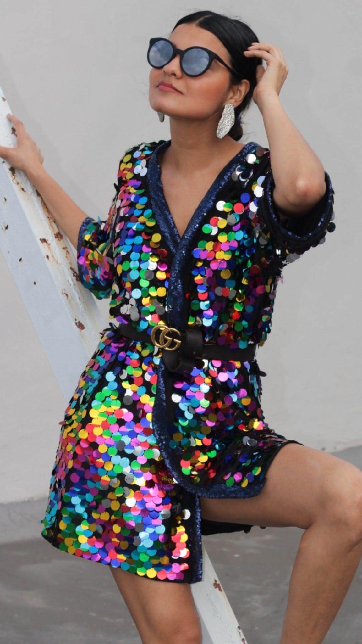 Multicolor Rainbow Sequin Kimono