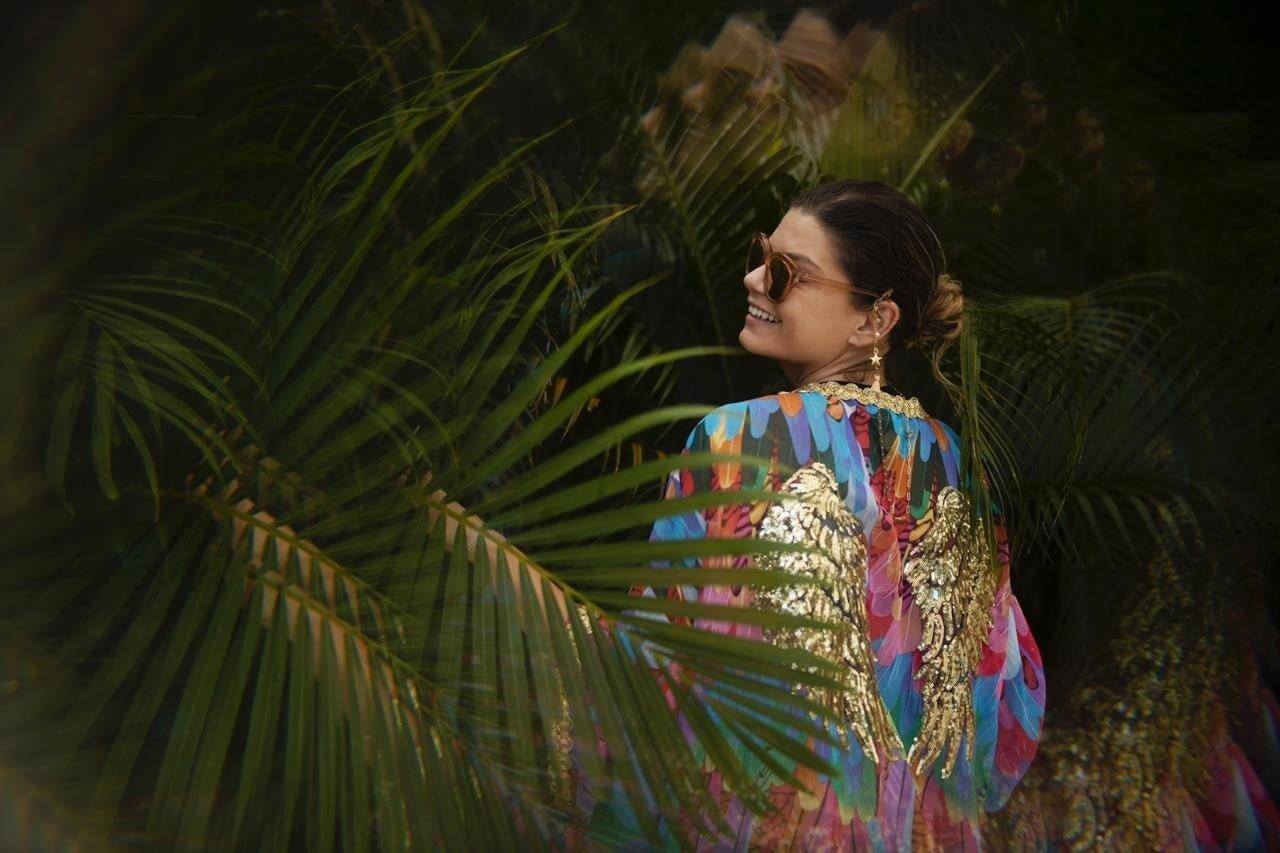 Multicolour chiffon Beach Kimono with  Golden Wings by Festivo Kimonos