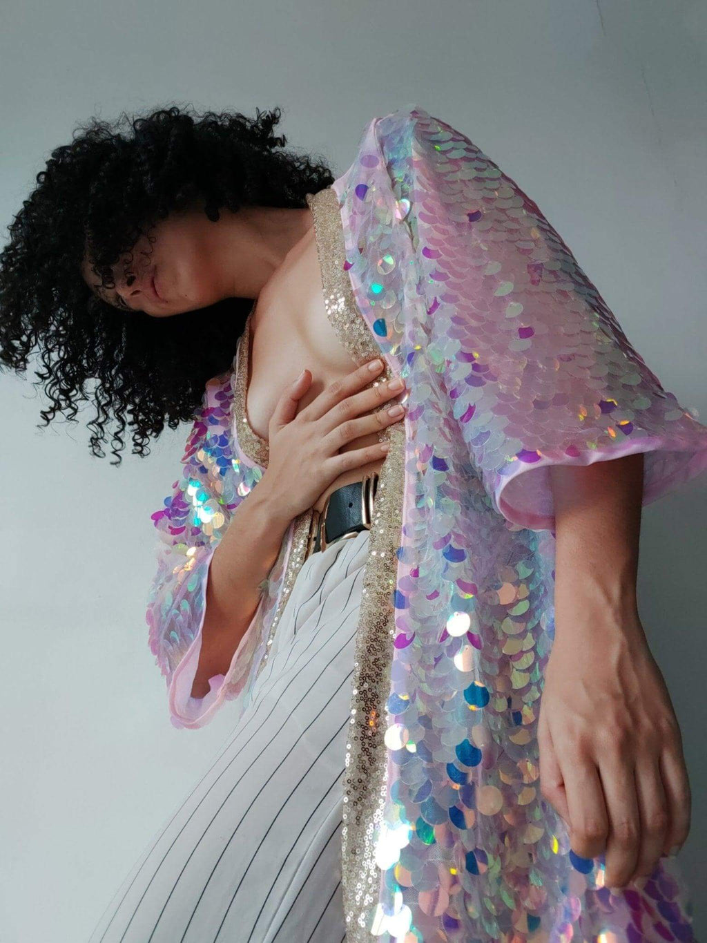 Pink Iridescent Sequin Kimono