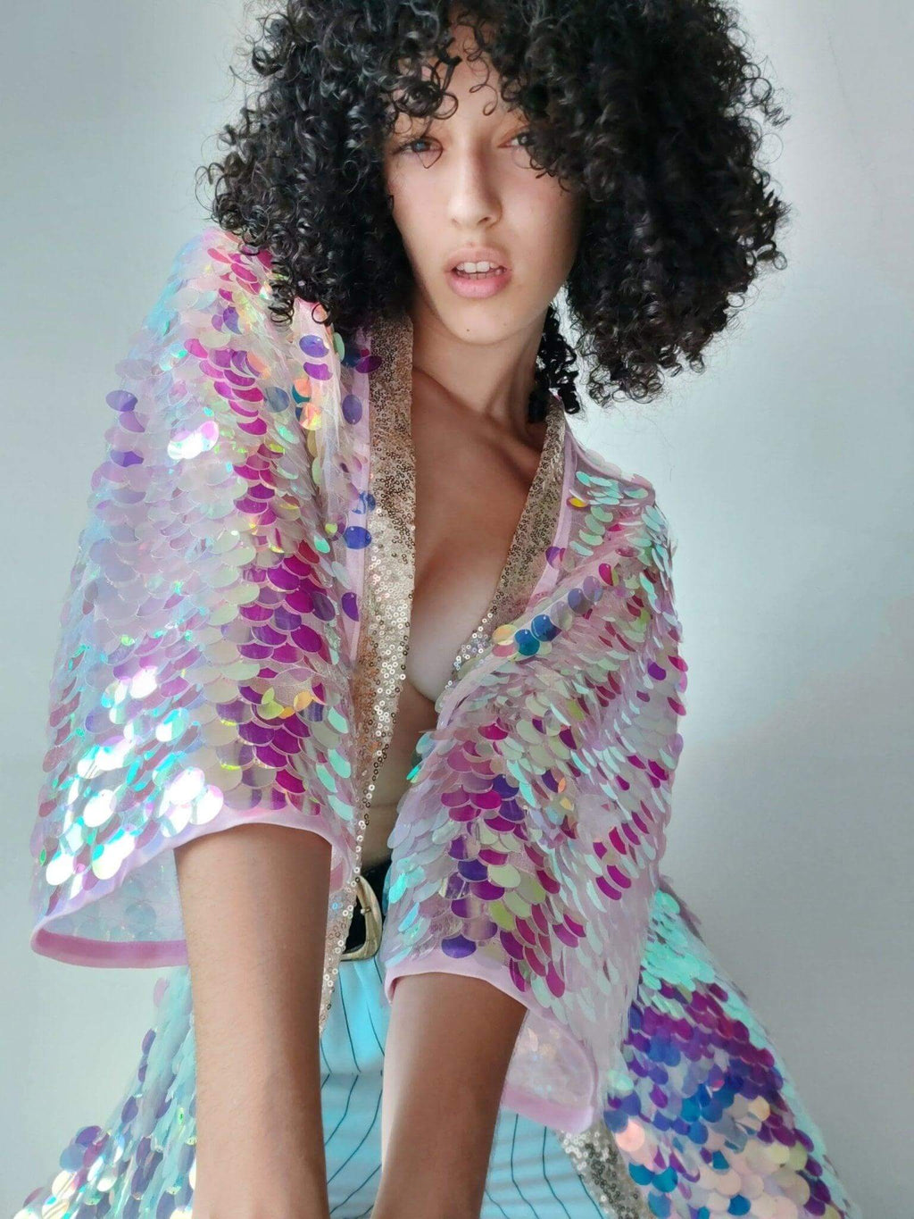 Pink Iridescent Sequin Kimono