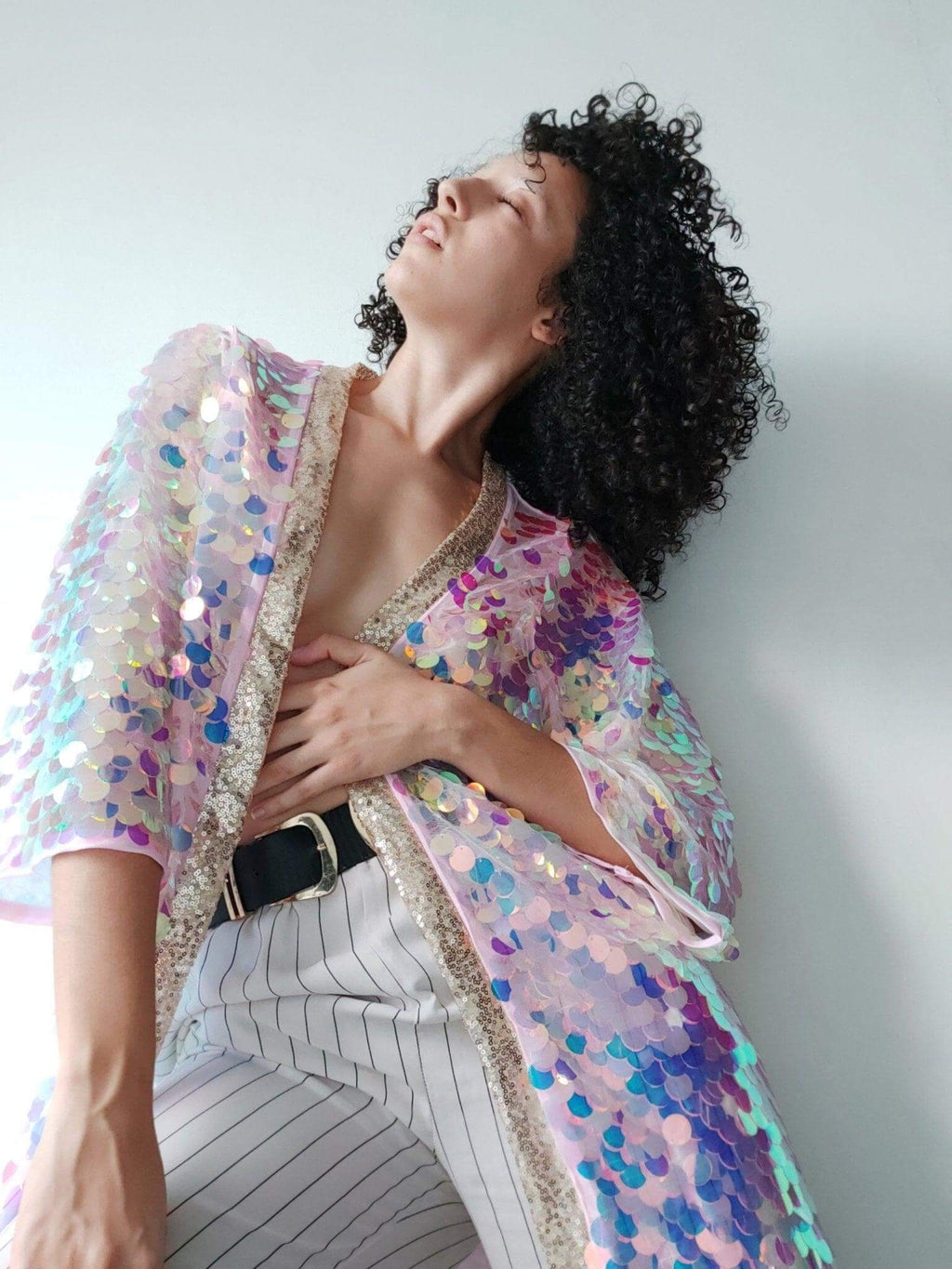Pink Iridescent Sequin Kimono