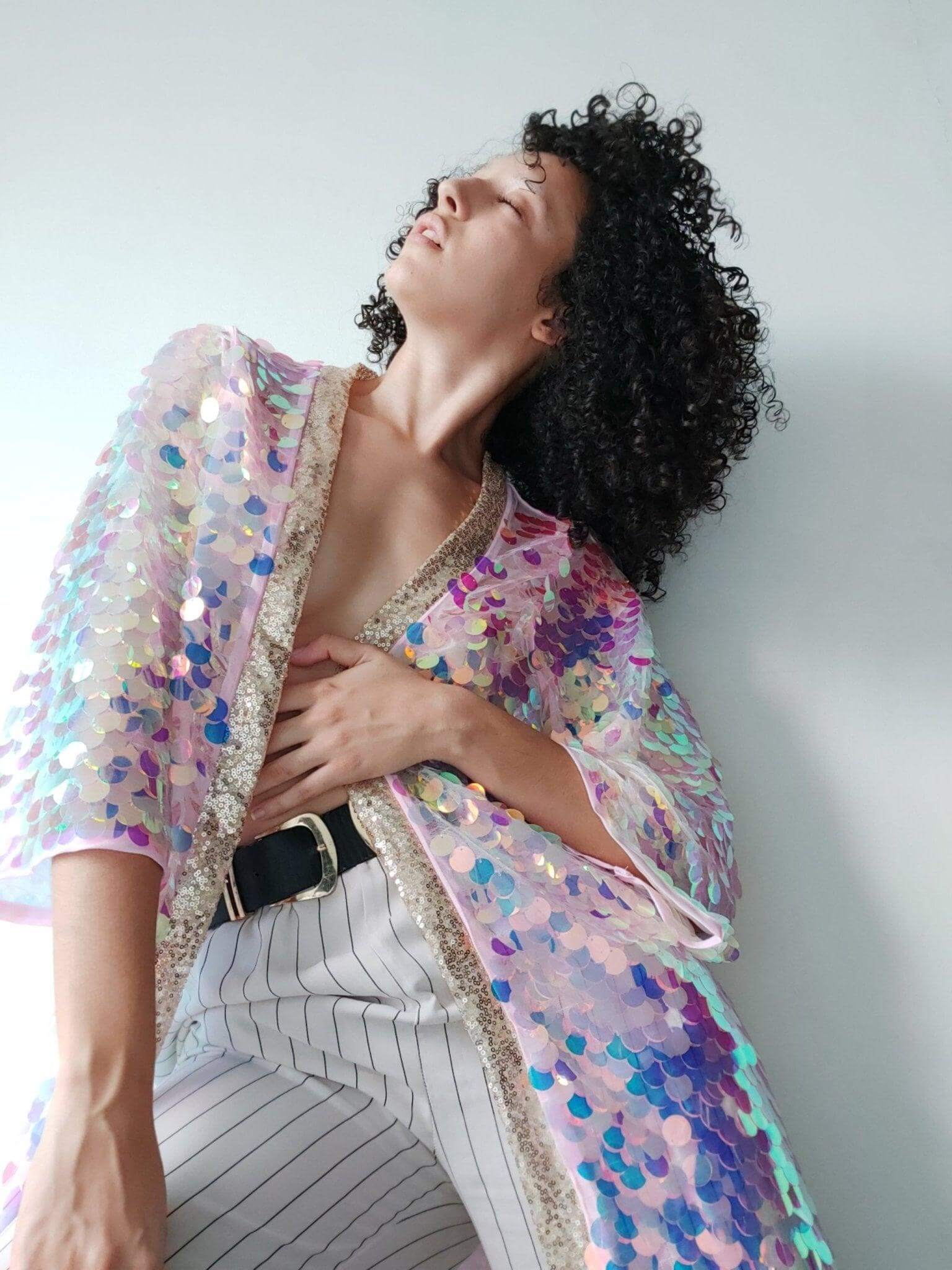 Pink Iridescent Sequin Kimono