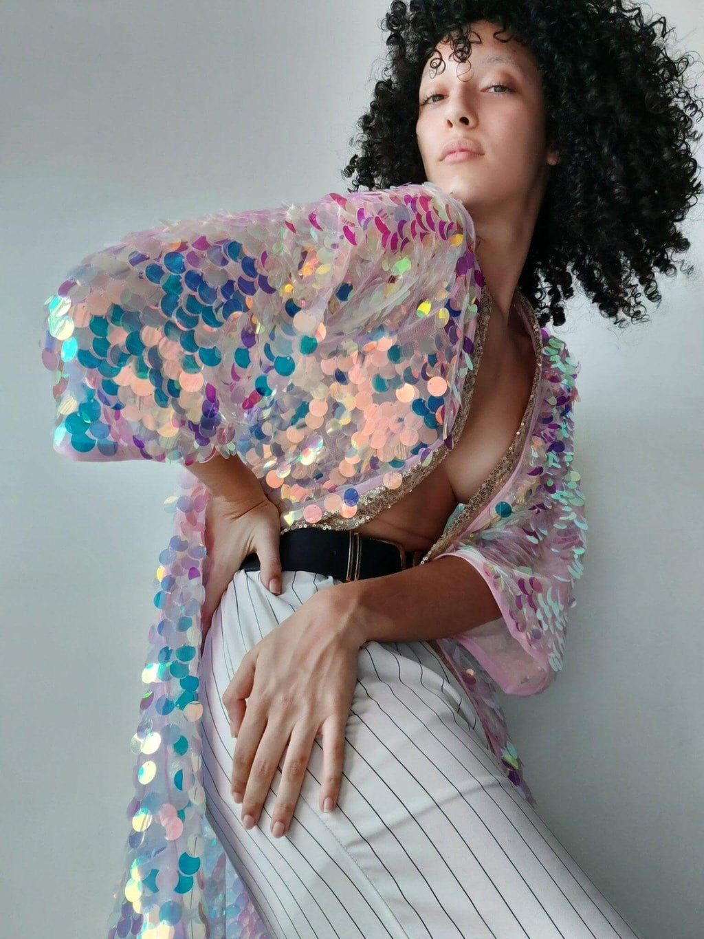 Pink Iridescent Sequin Kimono