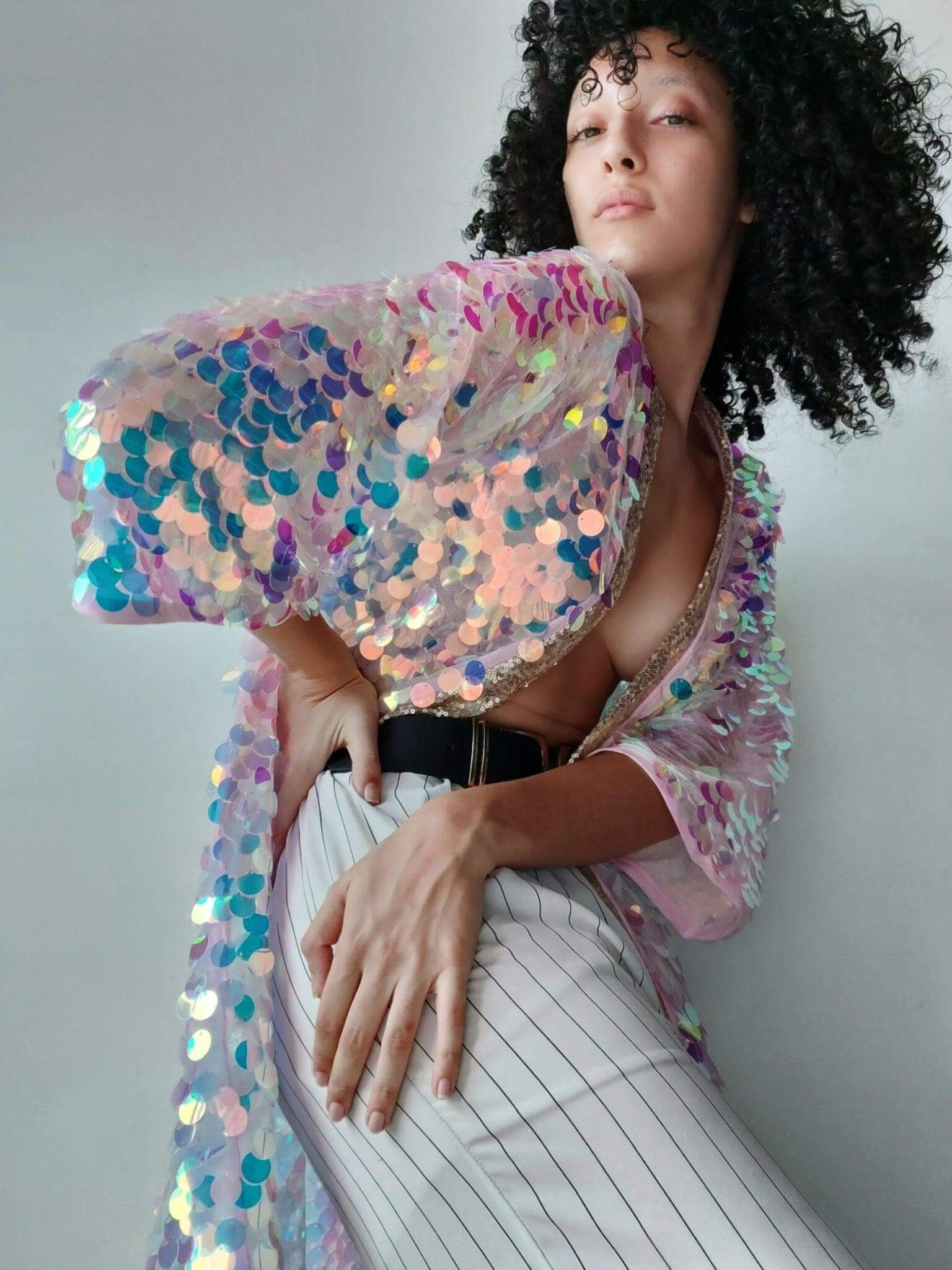 Pink Iridescent Sequin Kimono