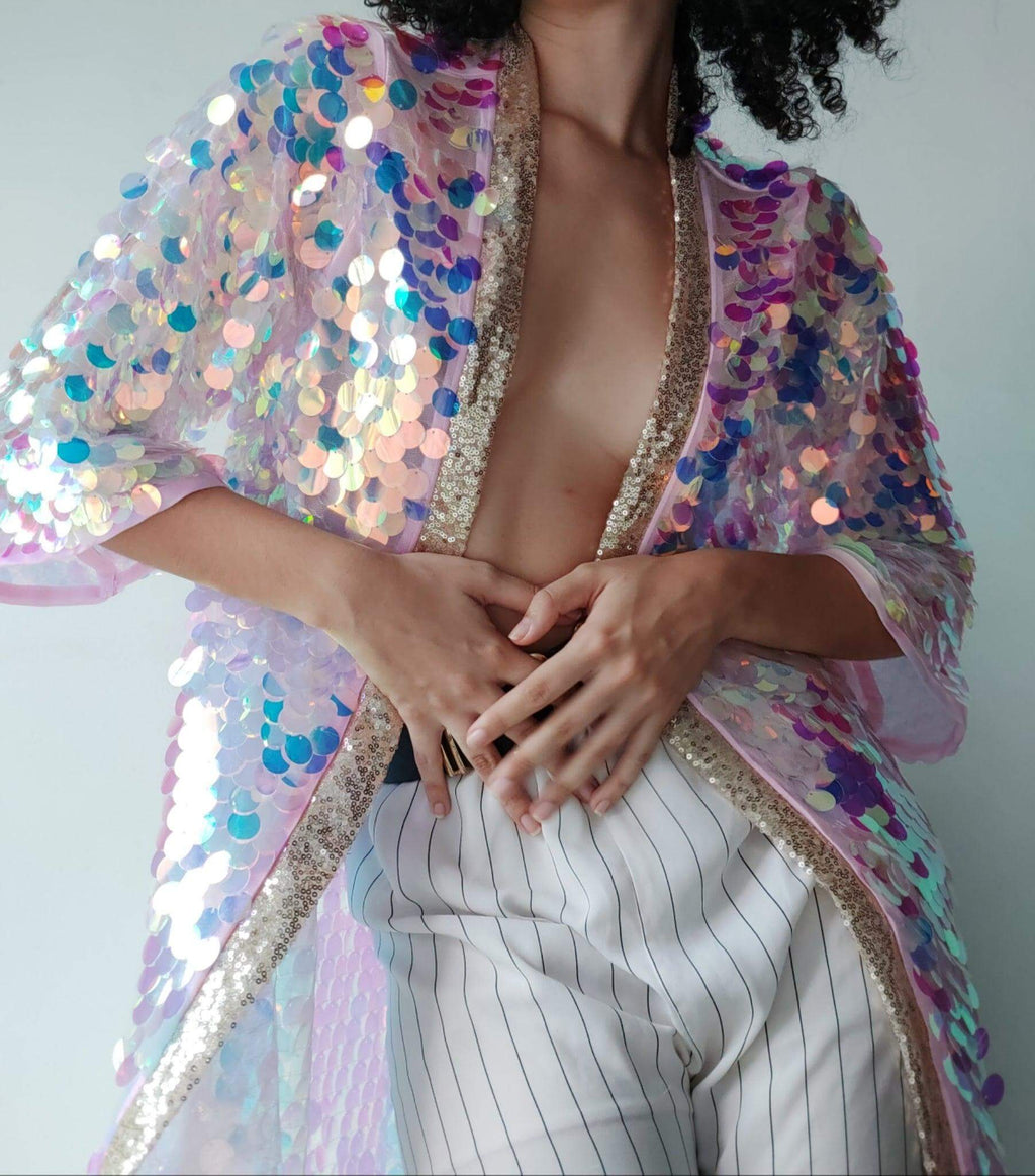 Pink Iridescent Sequin Kimono