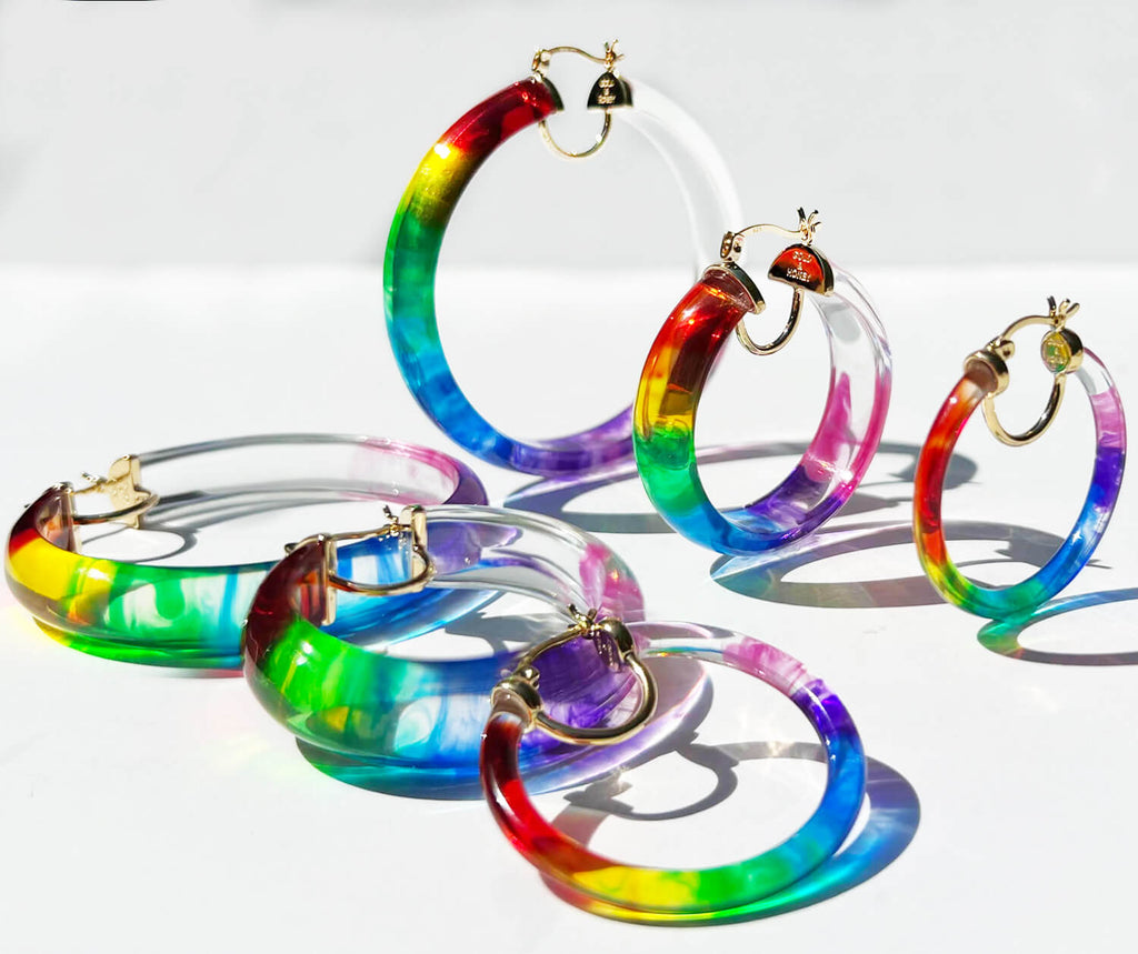 Rainbow Tie Dye Lucite Hoops