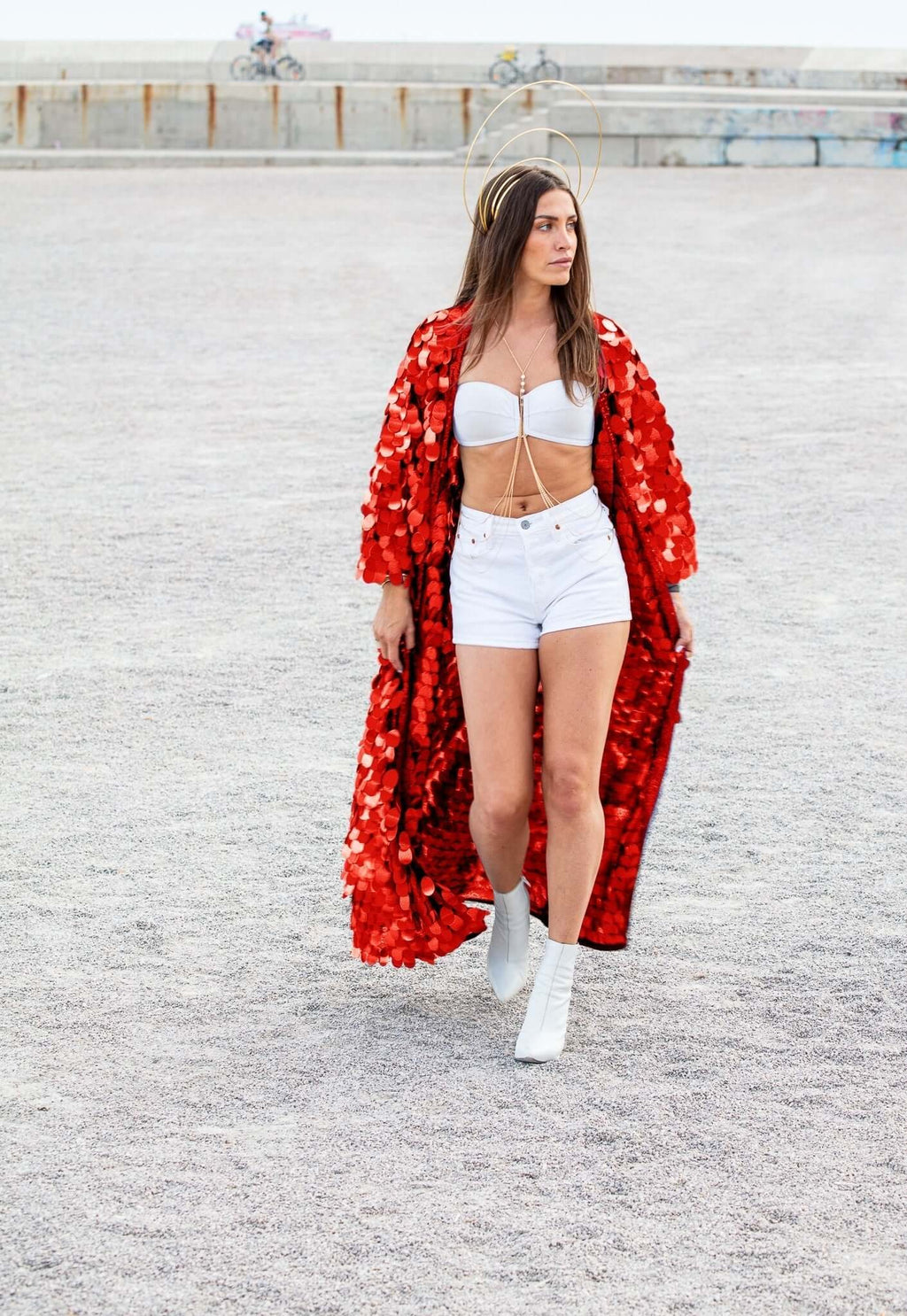 Red Iridescent Sequin Kimono - Festival Coat Rave Outfit Mermaid Sequin Kimono