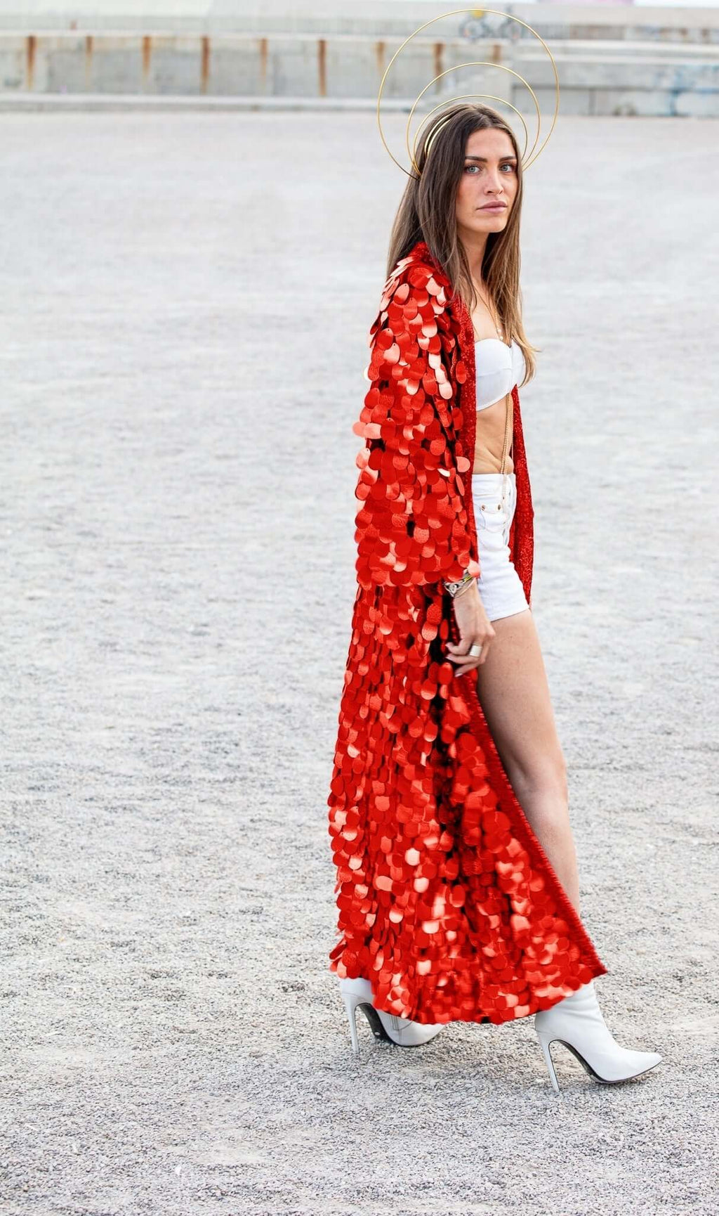Red Iridescent Sequin Kimono - Festival Coat Rave Outfit Mermaid Sequin Kimono