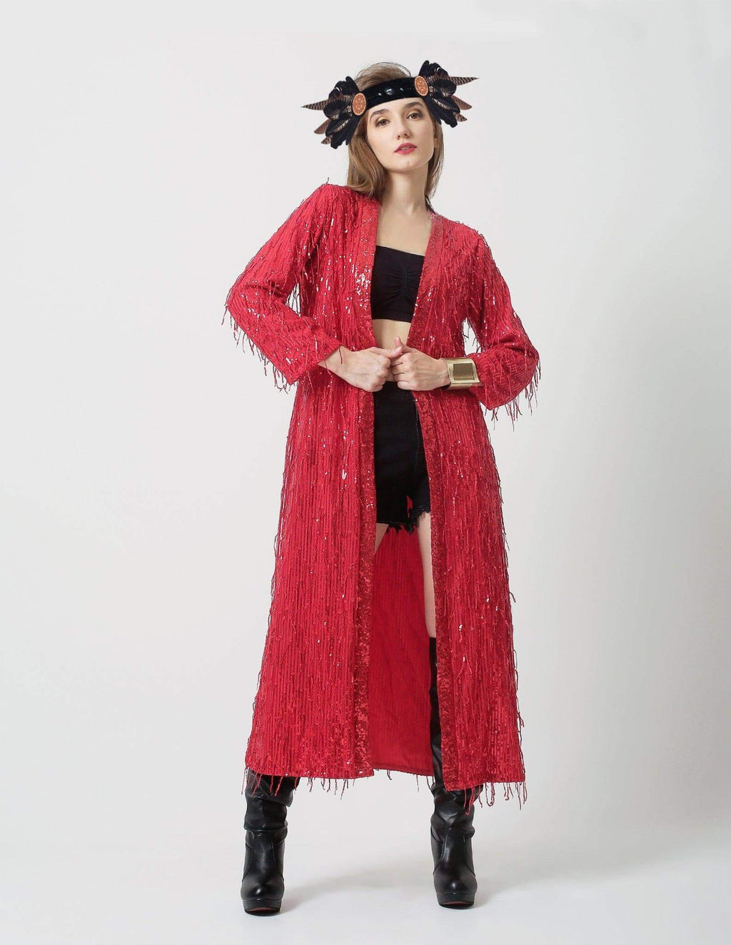 Red sequin kimono - Festival Clothing Women - Rave Outfit - Sequin Duster