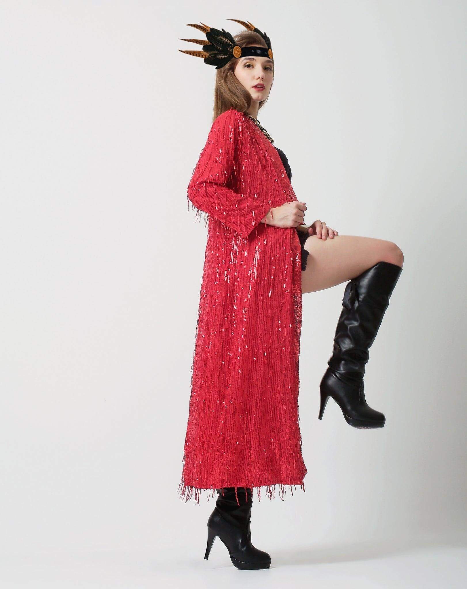 Red sequin kimono - Festival Clothing Women - Rave Outfit - Sequin Duster