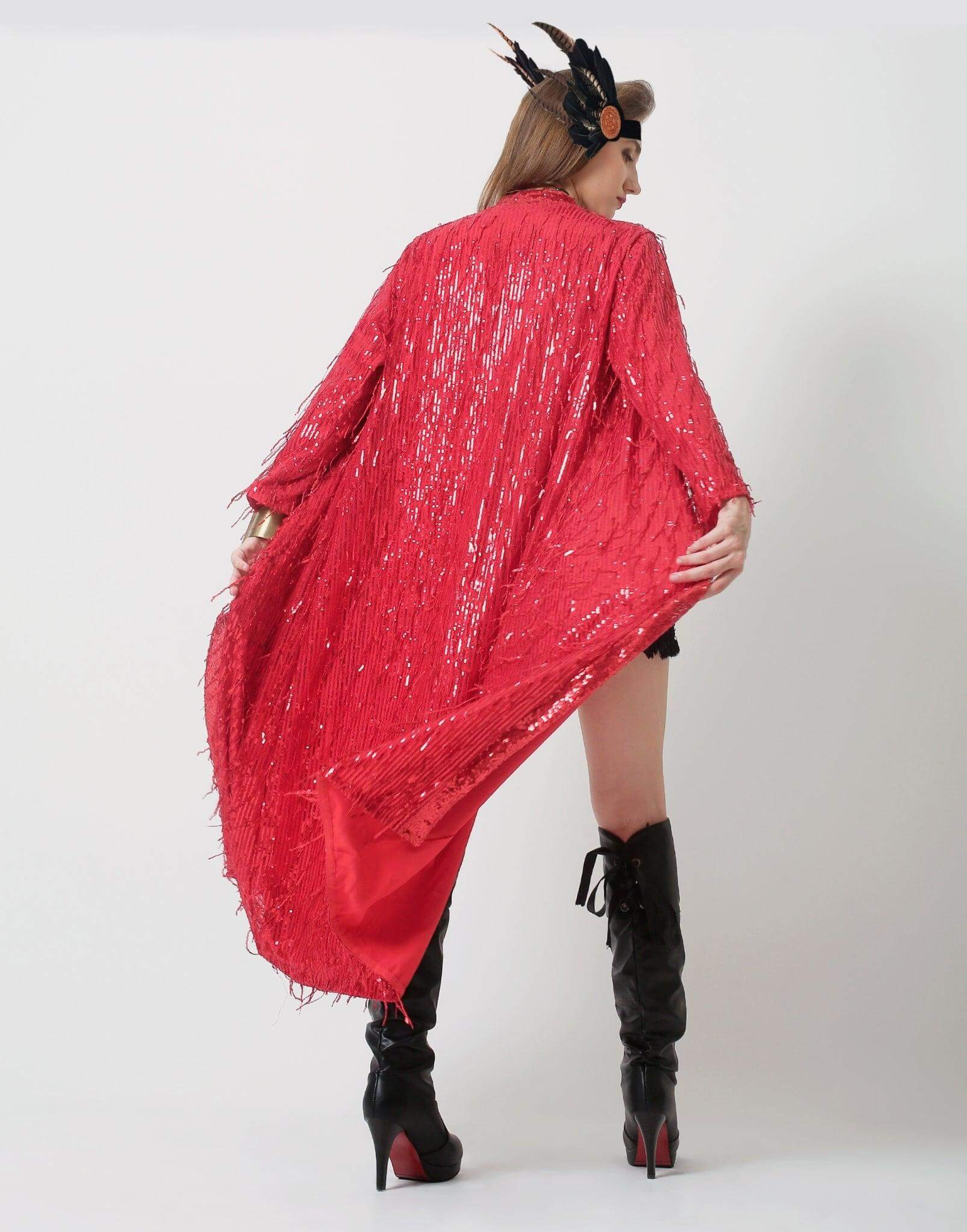 Red sequin kimono - Festival Clothing Women - Rave Outfit - Sequin Duster
