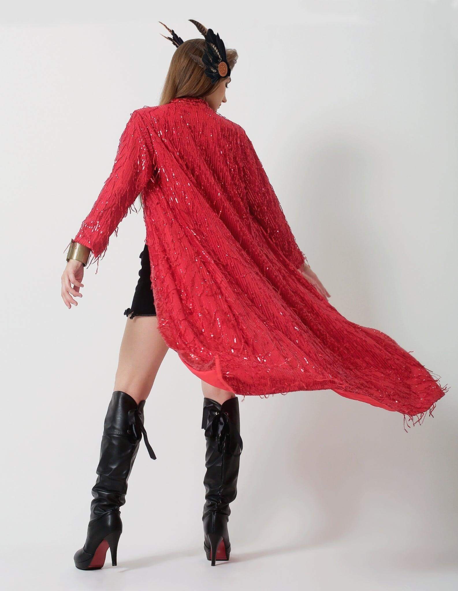 Red sequin kimono - Festival Clothing Women - Rave Outfit - Sequin Duster