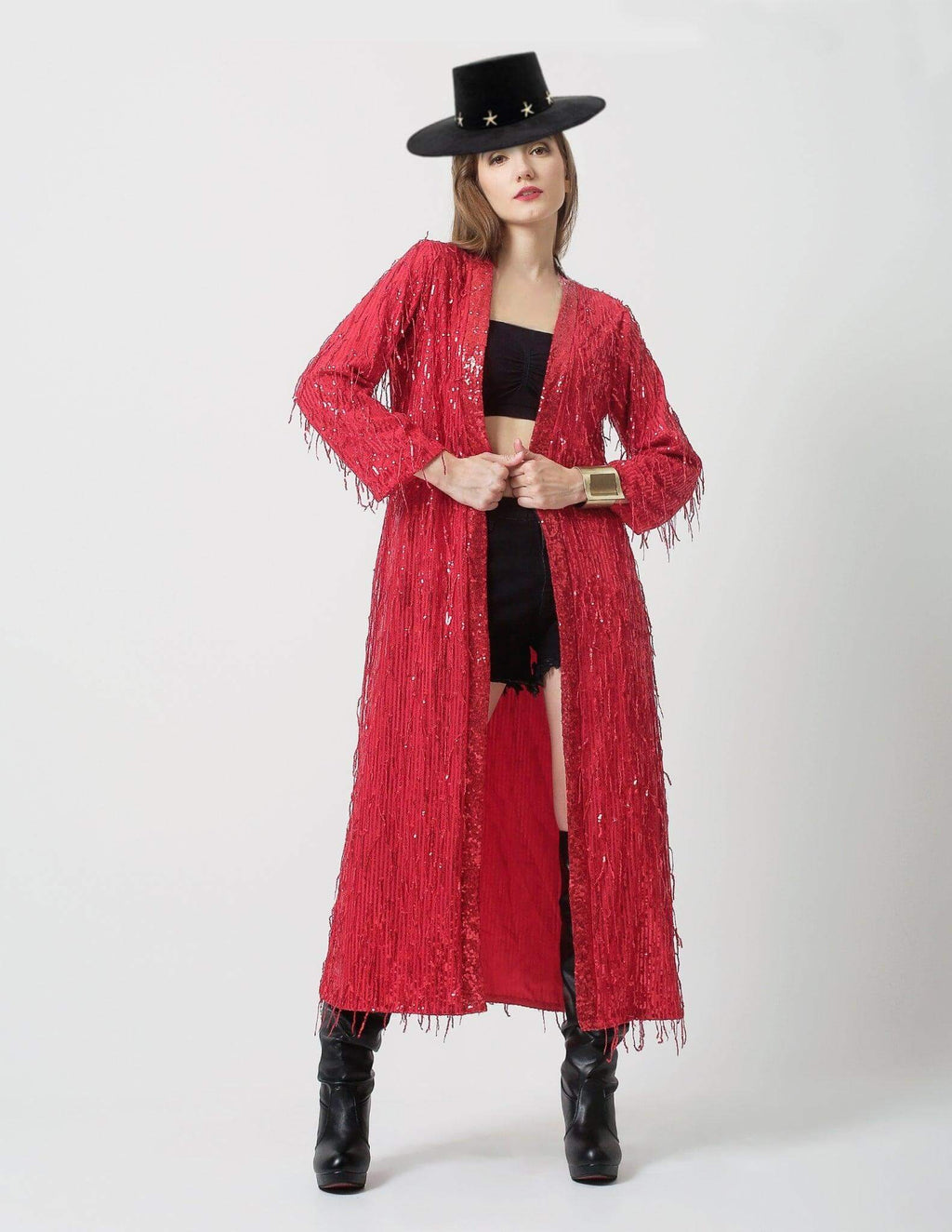 Red sequin kimono - Festival Clothing Women - Rave Outfit - Sequin Duster