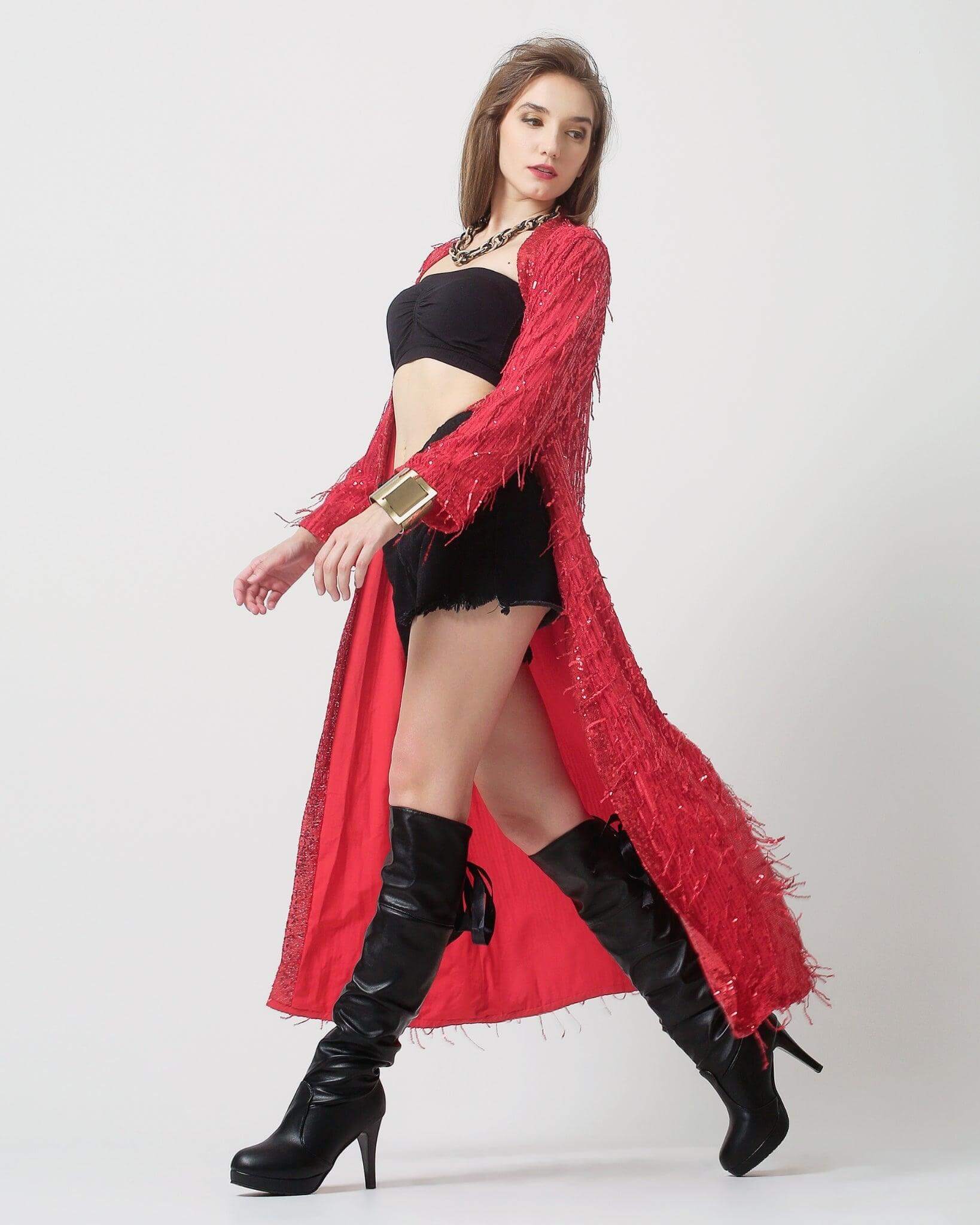 Red sequin kimono - Festival Clothing Women - Rave Outfit - Sequin Duster