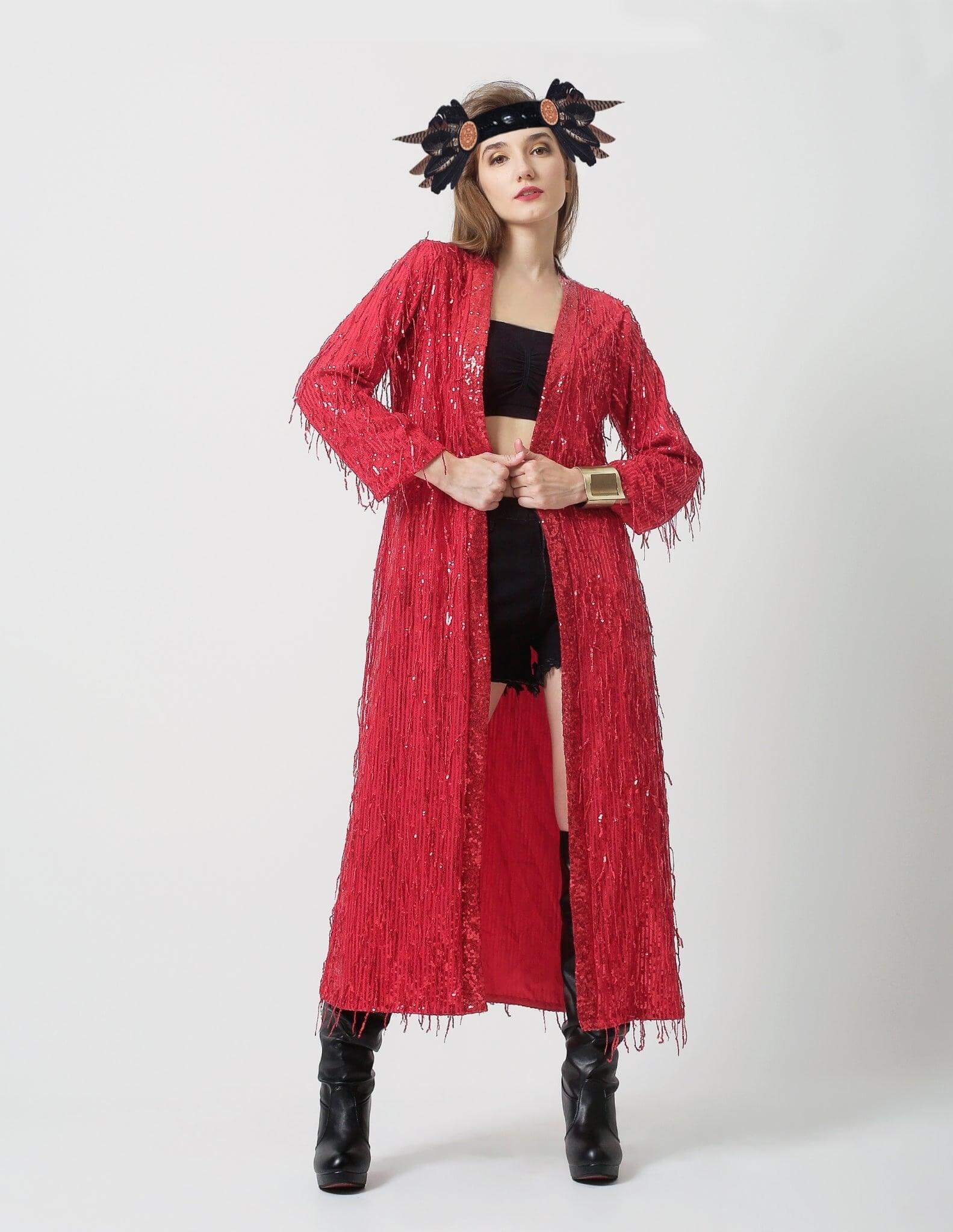 Red sequin kimono - Festival Clothing Women - Rave Outfit - Sequin Duster