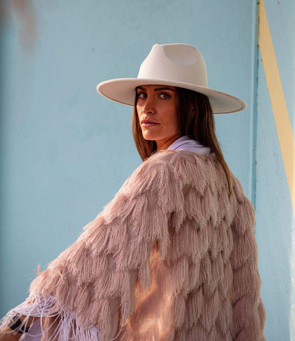 The Fringed Kimono - Blush with White Fringes