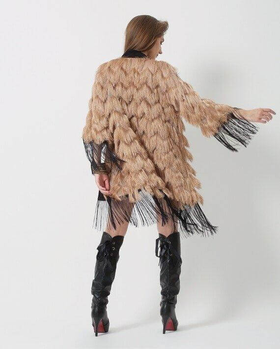 The Fringed Kimono - Blush with White Fringes