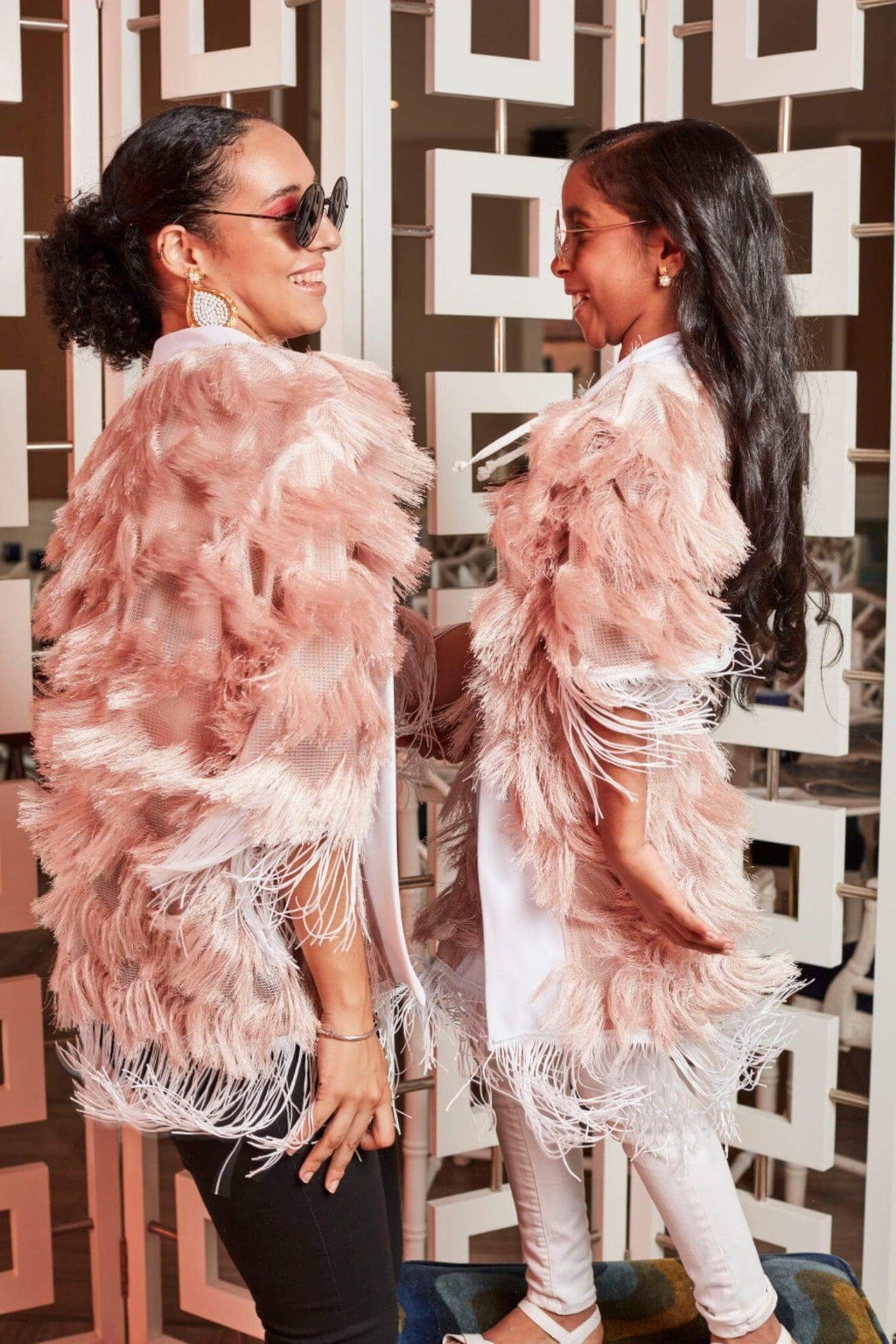The Fringed Kimono - Blush with White Fringes