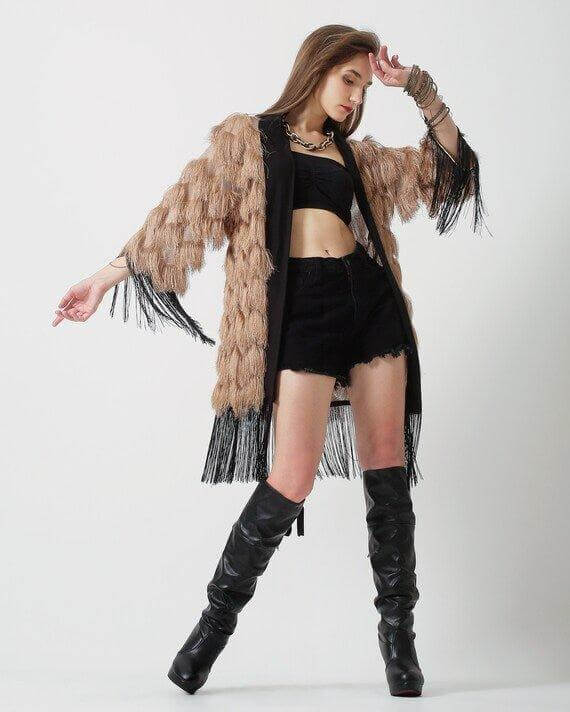 The Fringed Kimono - Blush with White Fringes