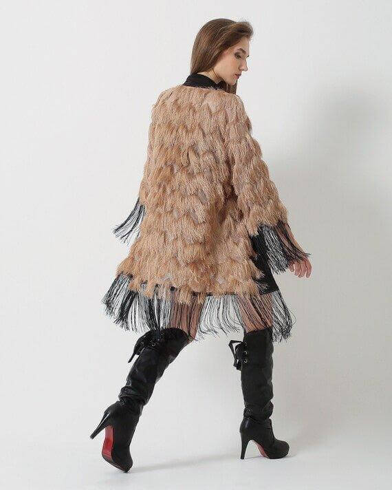 The Fringed Kimono - Blush with White Fringes