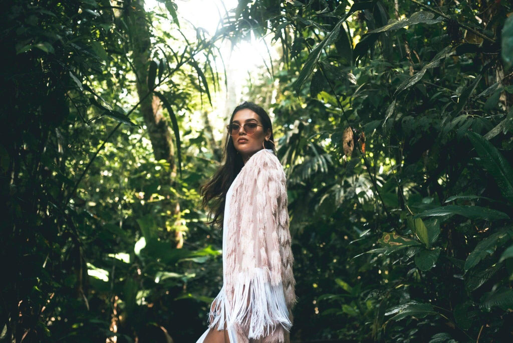 The Fringed Kimono - Blush with White Fringes