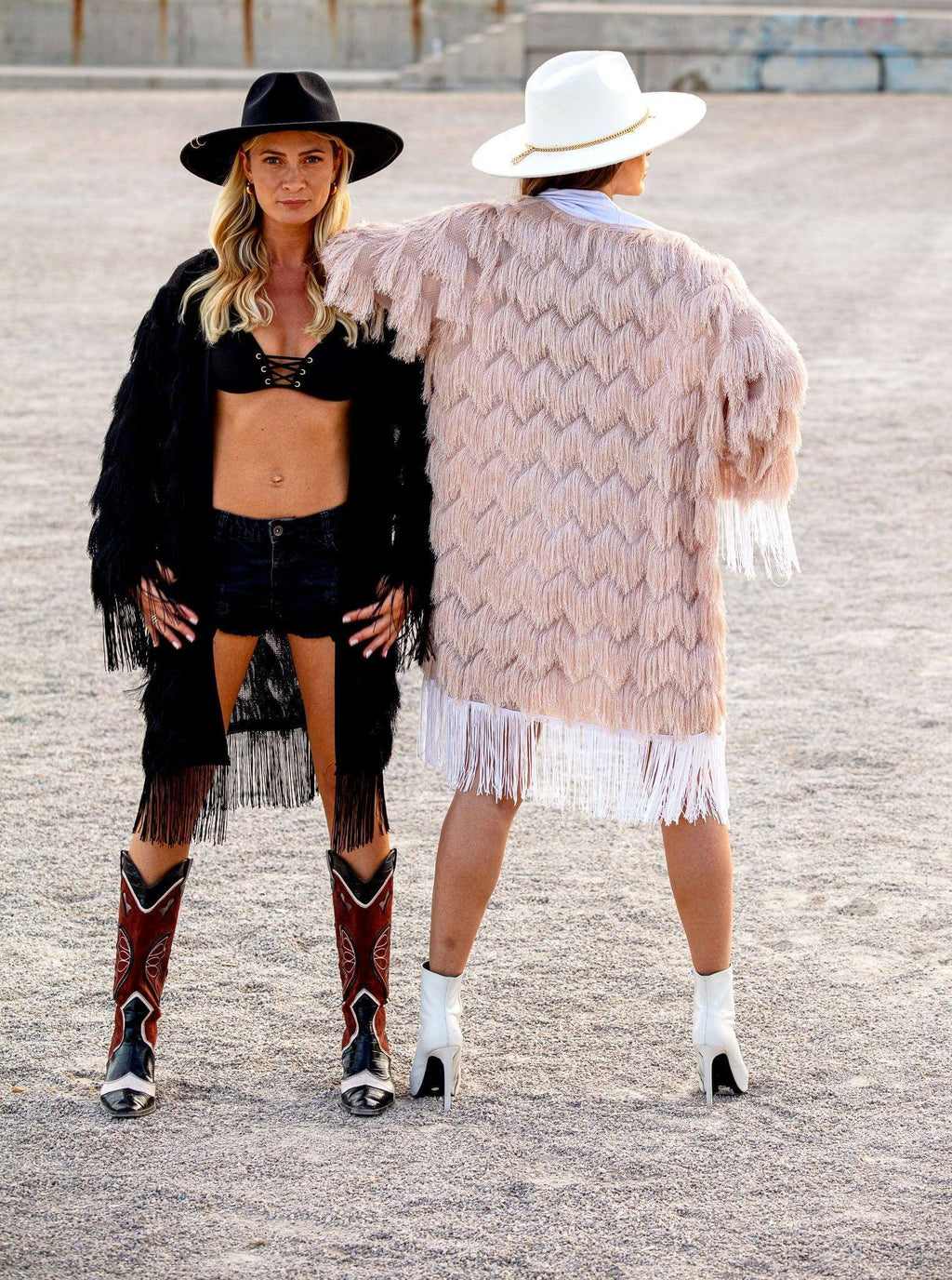 The Fringed Kimono - Blush with White Fringes