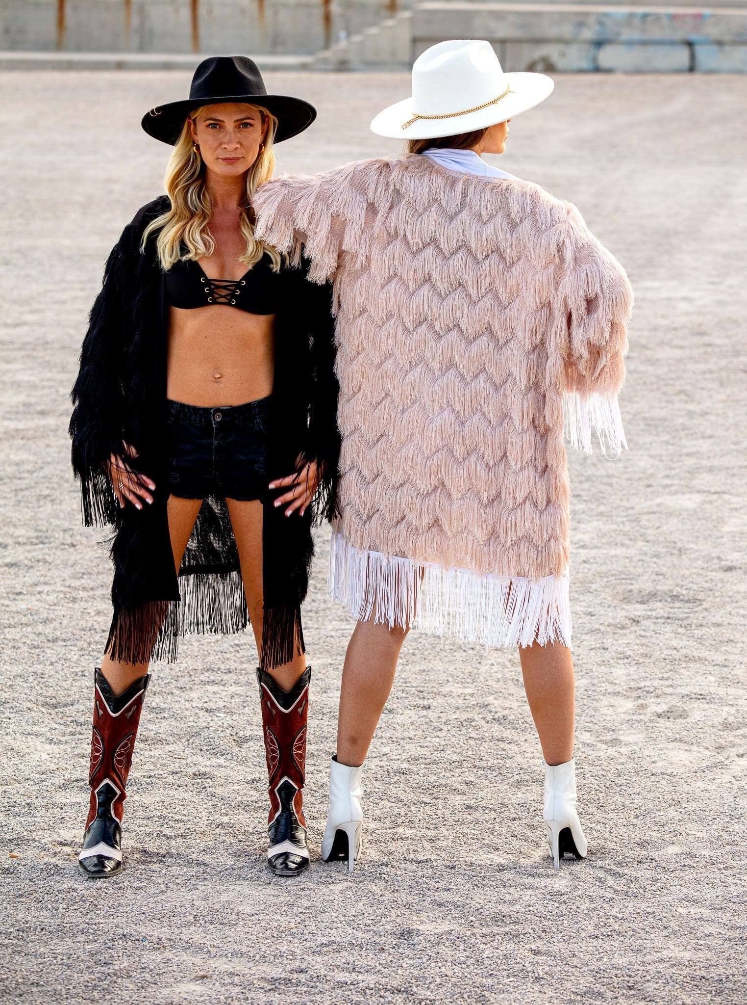 The Fringed Kimono - Blush with White Fringes