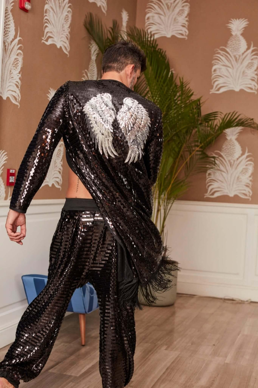 Black Sequin Kimono for men for Burning man