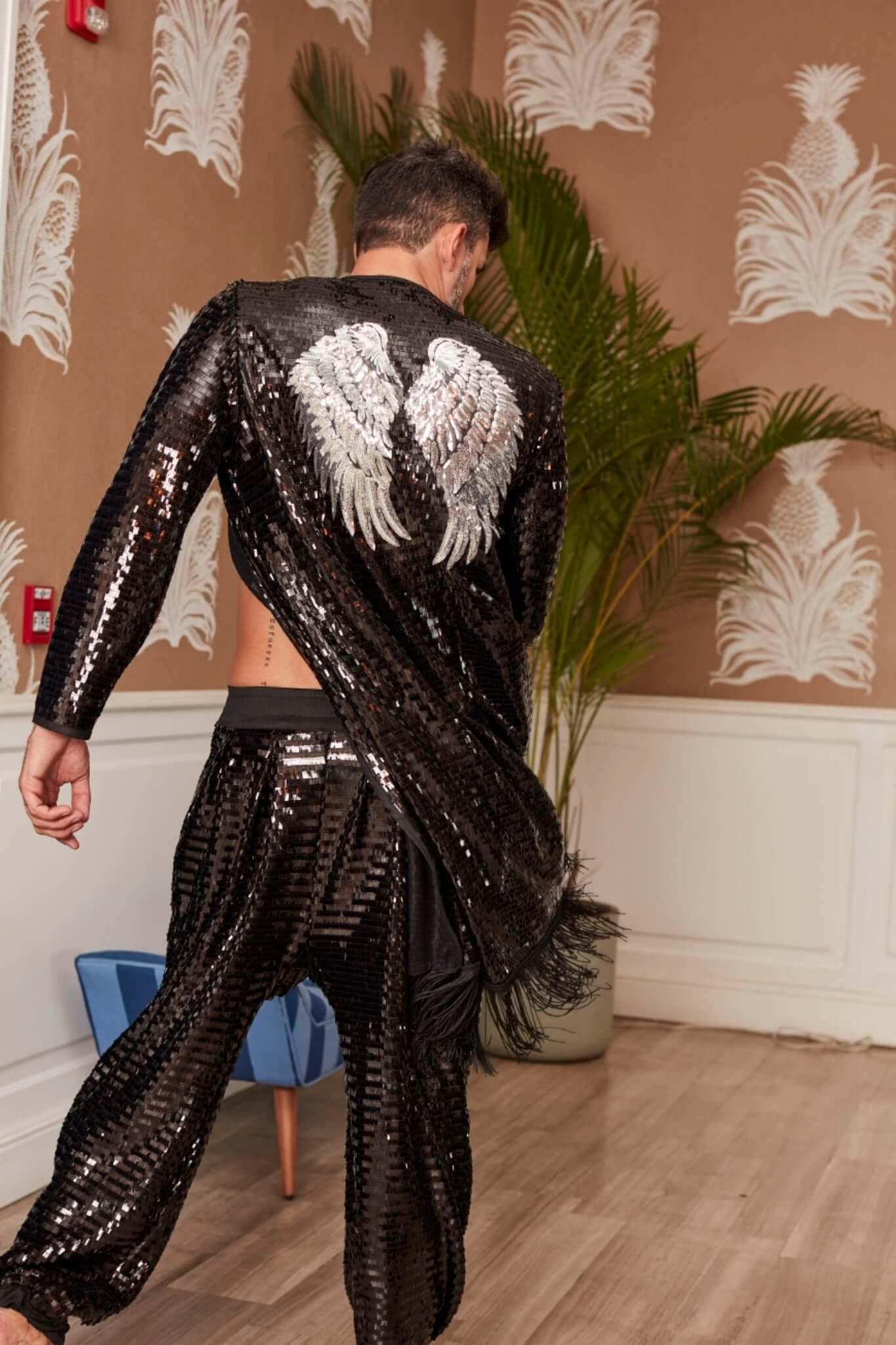 Black Sequin Kimono for men for Burning man